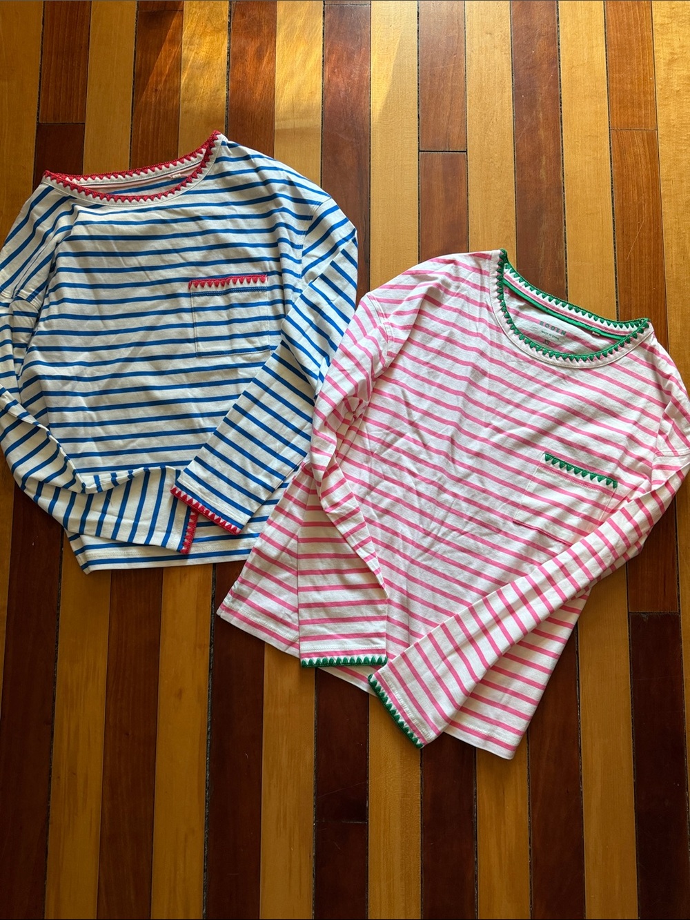 NWOT Boden Boxy Striped Cotton Shirts SET OF TWO XS Pink Blue Stitched